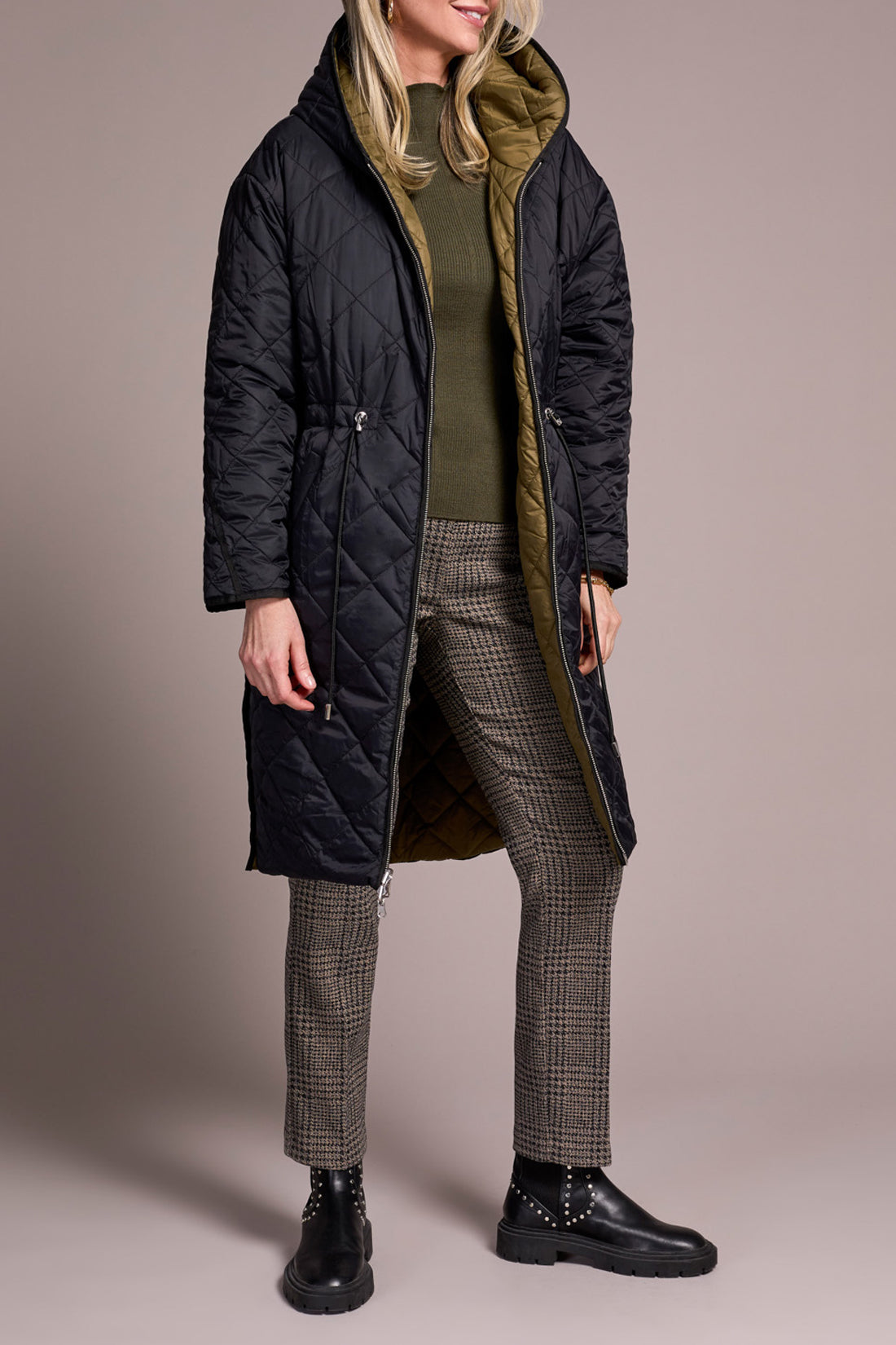 Tribal Zip Front Reversible Puffer Sleeve Jacket