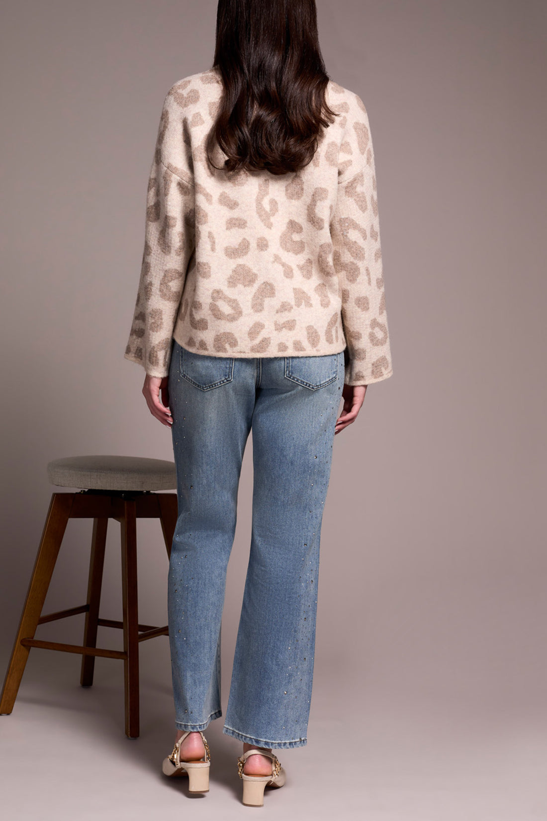 Tribal Long Sleeve Crew Neck Sweater W/ Sequins