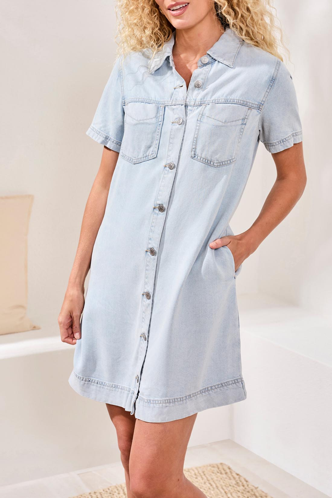 Tribal Denim Shirt Dress W/ Pockets