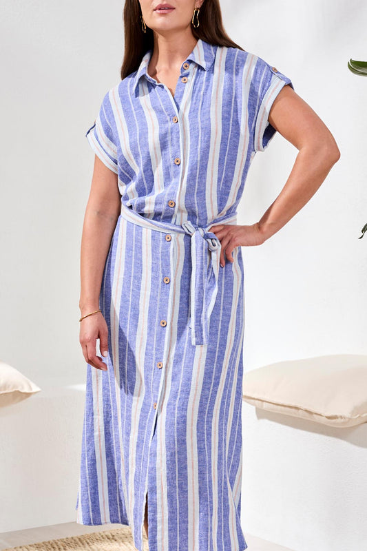 Tribal Short Sleeve Shirt Dress W/ Side Detail and Waist