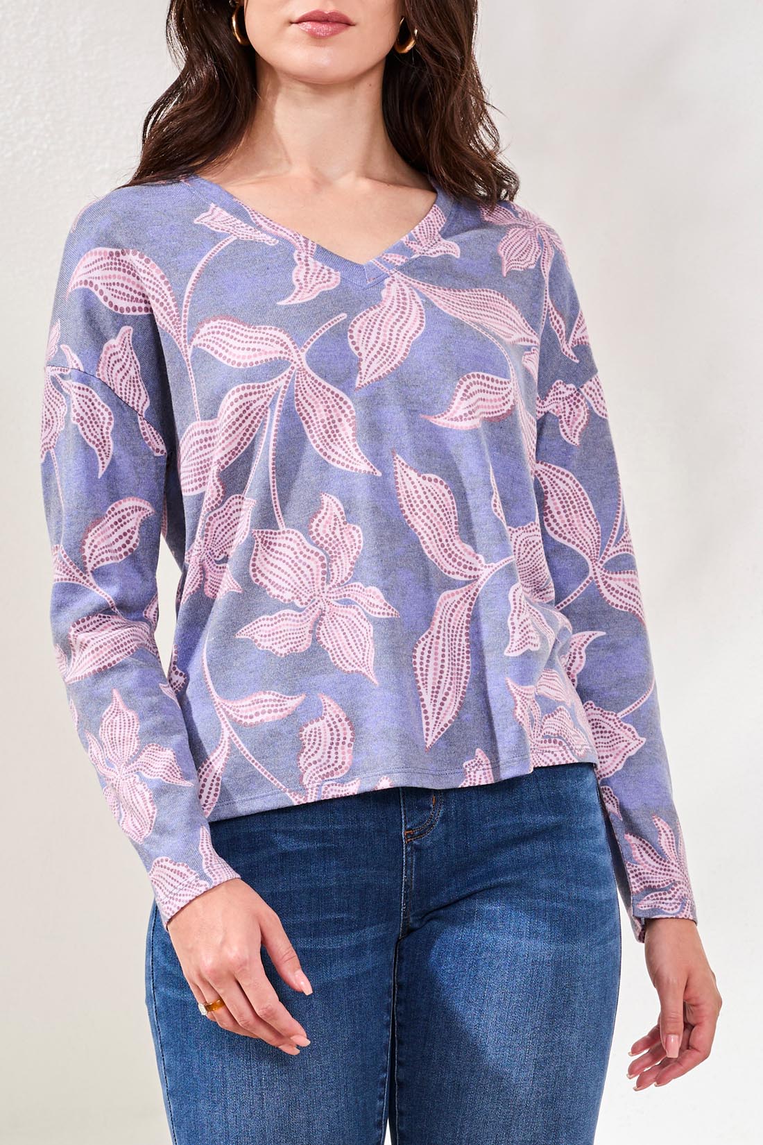Tribal V Neck Top With Side Slits