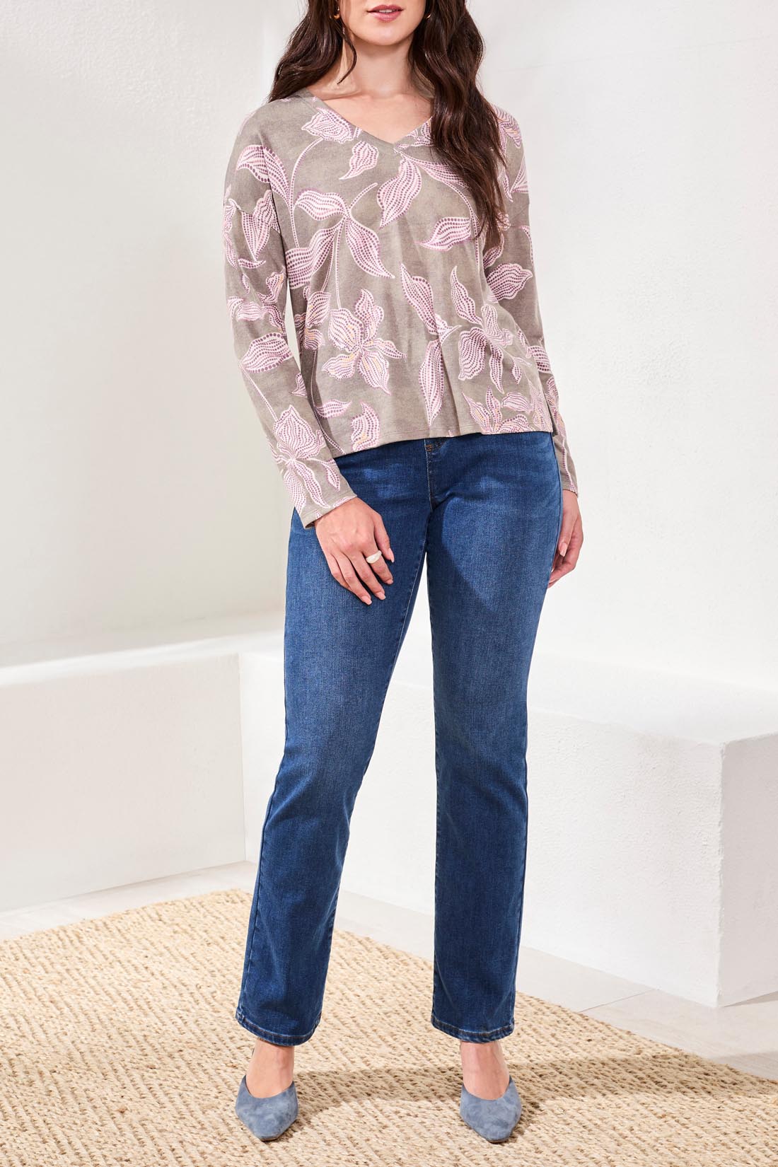 Tribal V Neck Top With Side Slits