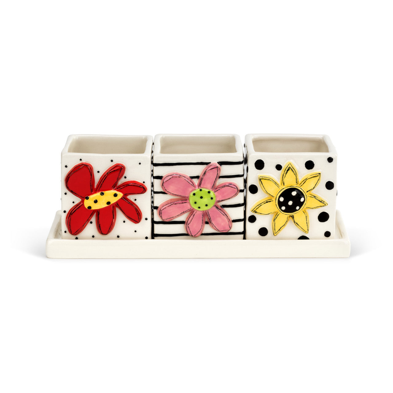 Ceramic Flower Herb Planter Set