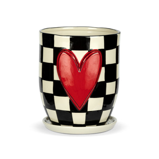Ceramic Checkered Planter & Saucer