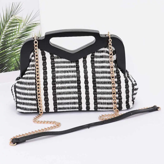 Faux Straw Wood Frame Clutch