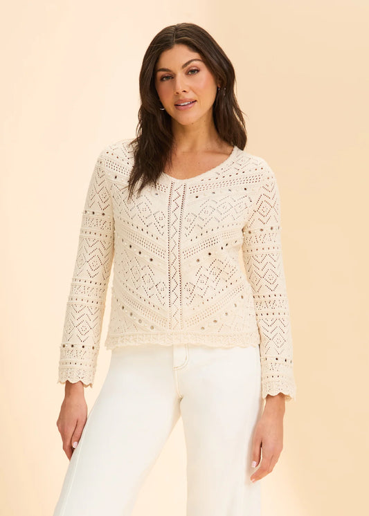 FDJ Long Sleeve Pointelle Sweater