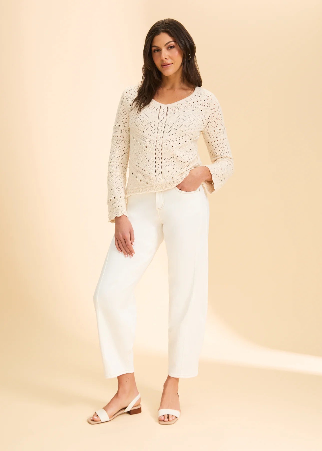 FDJ Long Sleeve Pointelle Sweater