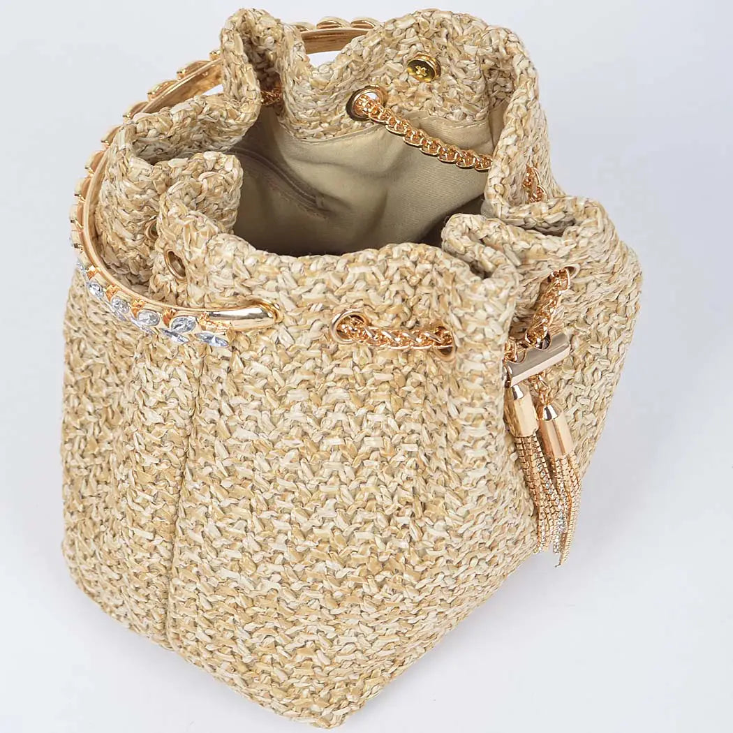 Faux Straw Bucket Bag