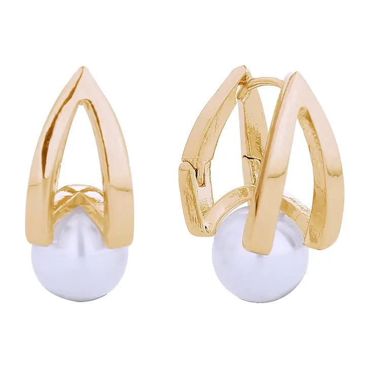 Earrings 14K Gold Dipped Cultured Pearl Huggie