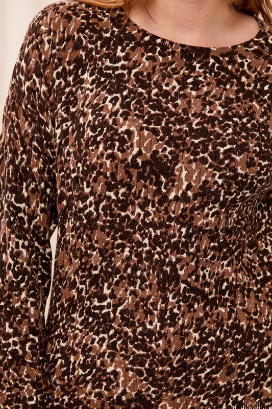 Tribal Printed Cable Cotton Crew Neck Sweater