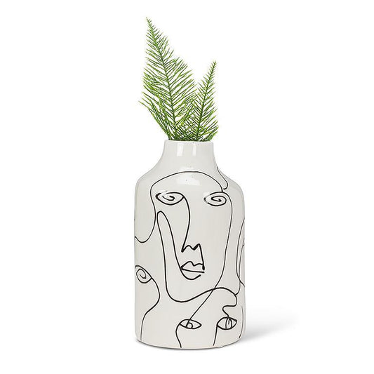 Ceramic Faces Vase 8"H