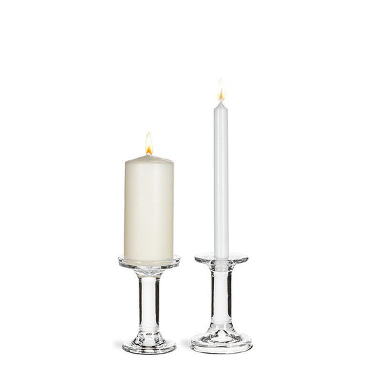 Glass Pillar/Taper Candlesticks 2 Piece Set