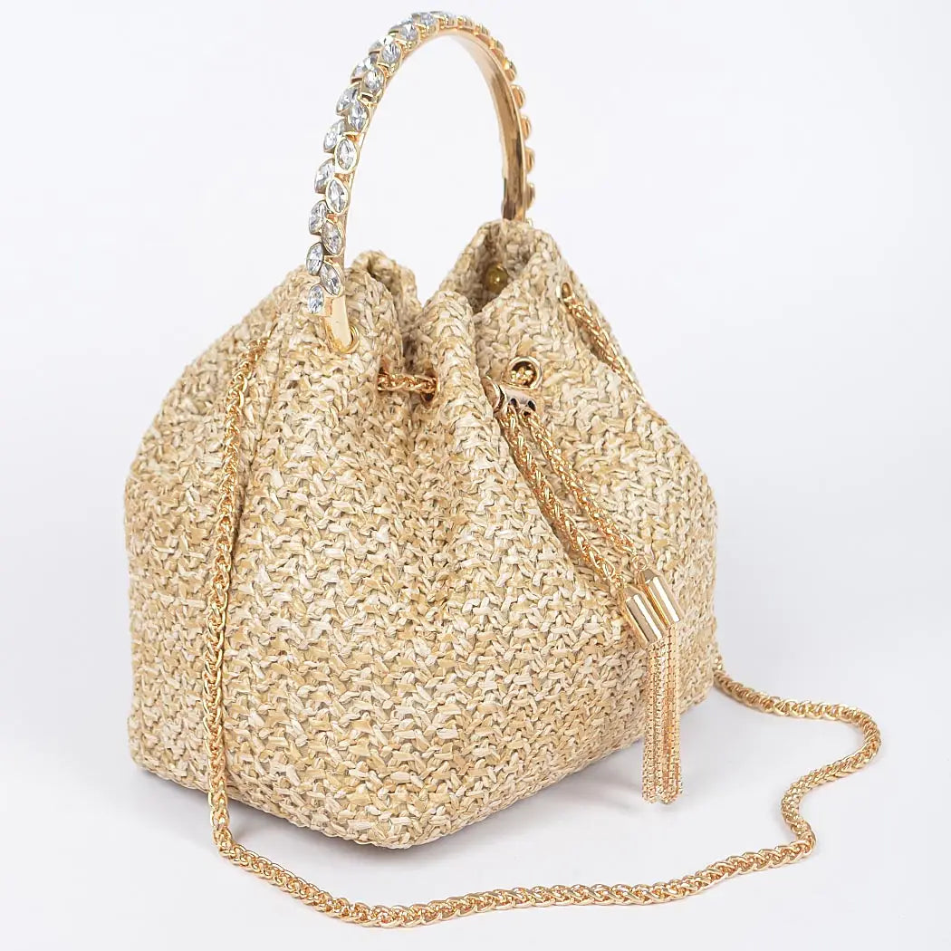 Faux Straw Bucket Bag