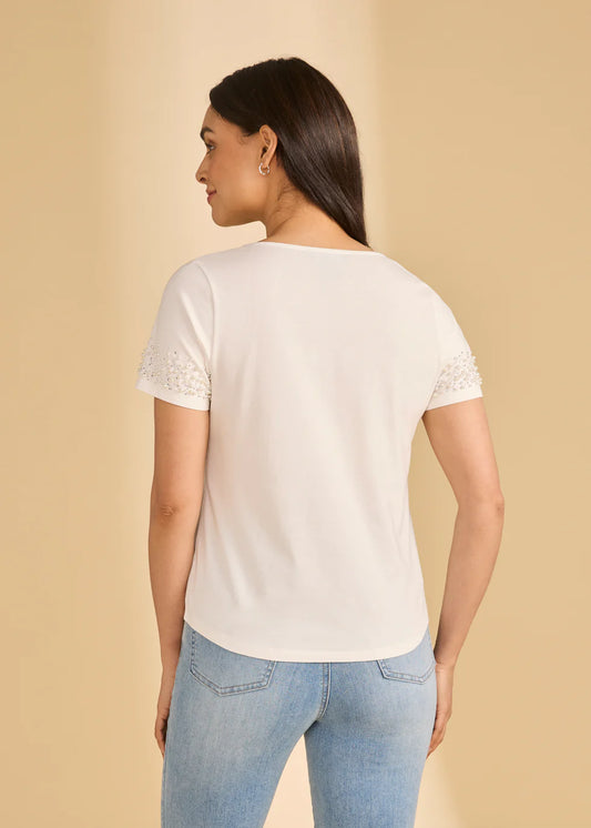 FDJ Pearl Embellished V-Neck Top
