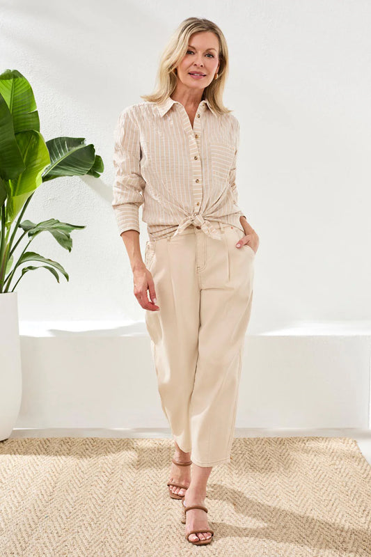 Tribal Classic Collard Striped Shirt Breathable Seersucker