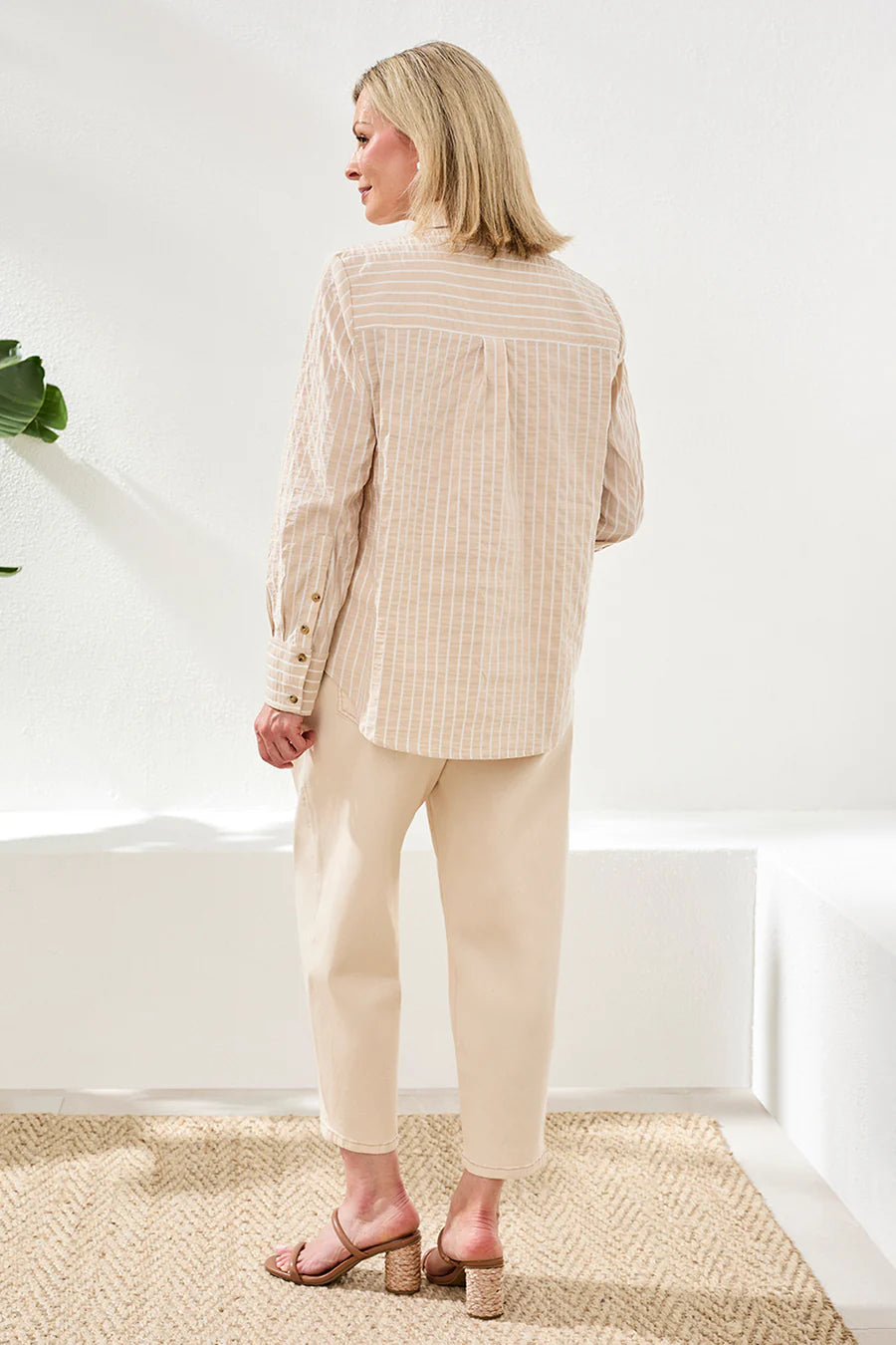 Tribal Classic Collard Striped Shirt Breathable Seersucker
