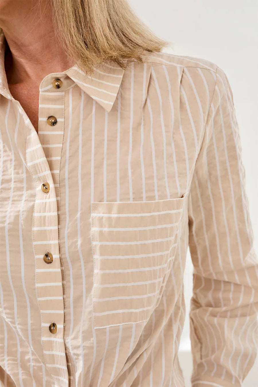Tribal Classic Collard Striped Shirt Breathable Seersucker