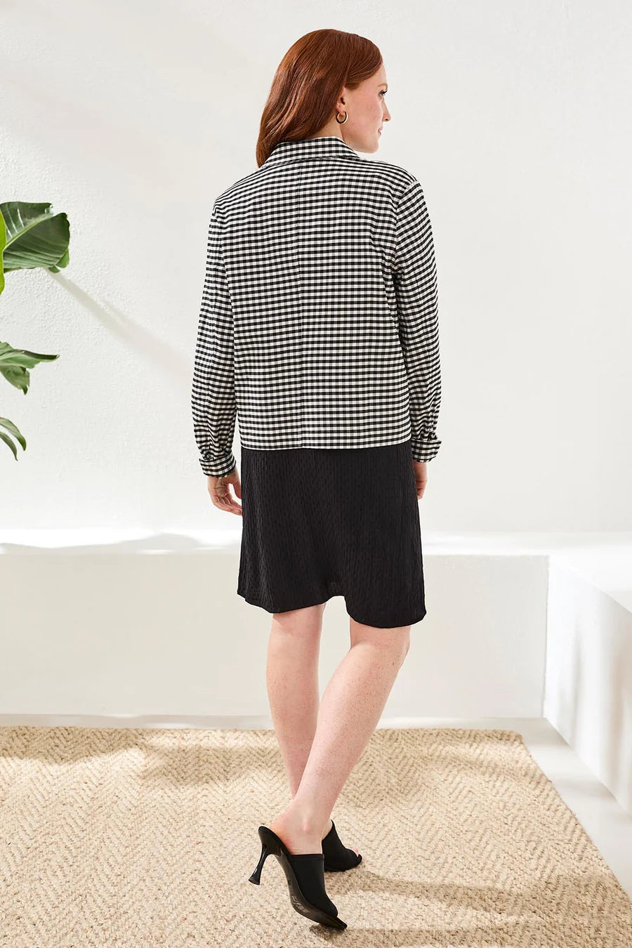 Tribal Gingham Button Front Collared Jacket With Pockets