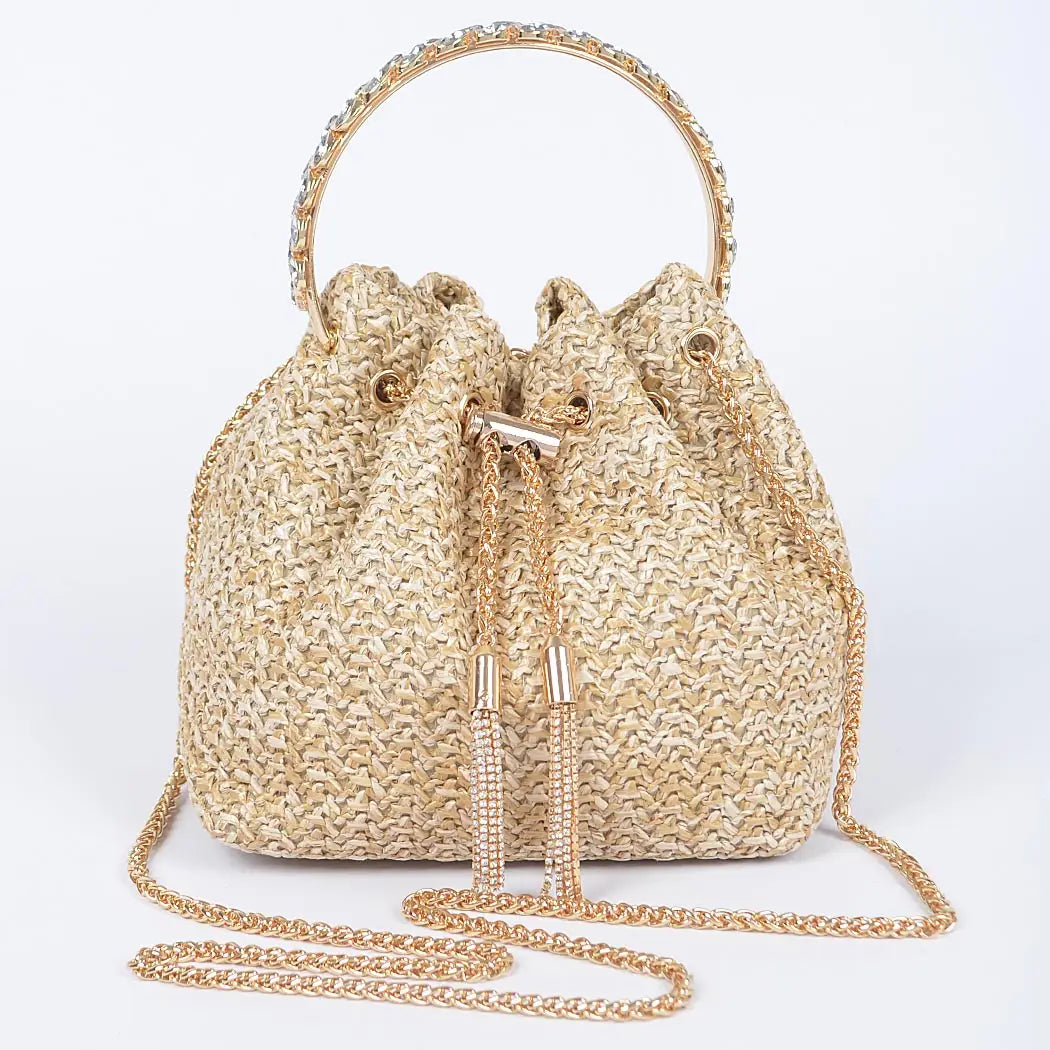 Faux Straw Bucket Bag