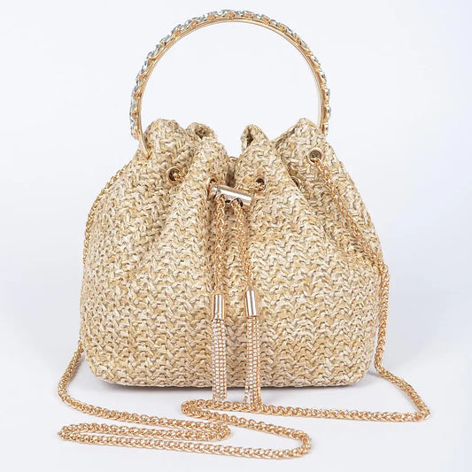 Faux Straw Bucket Bag