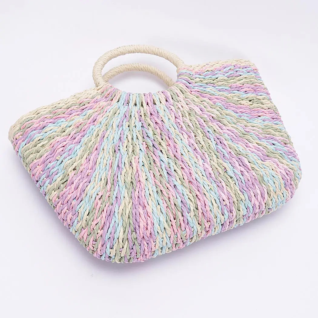 Faux Straw Multi Colour Round Handle Tote
