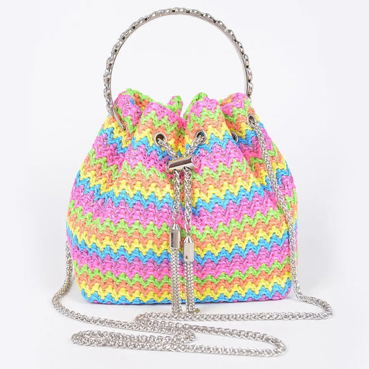 Faux Straw Bucket Bag