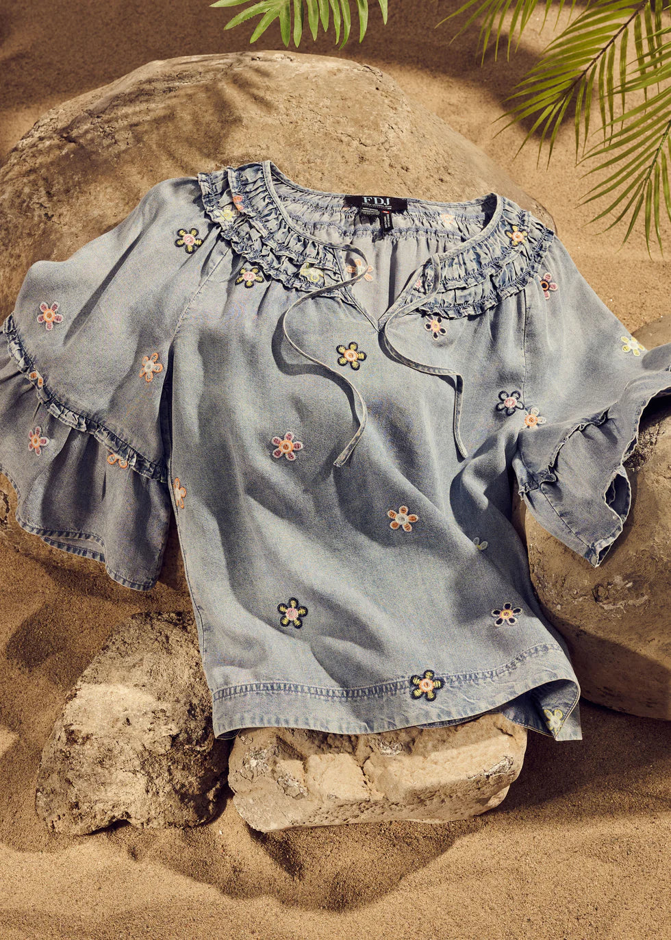 FDJ Ruffle Denim Top