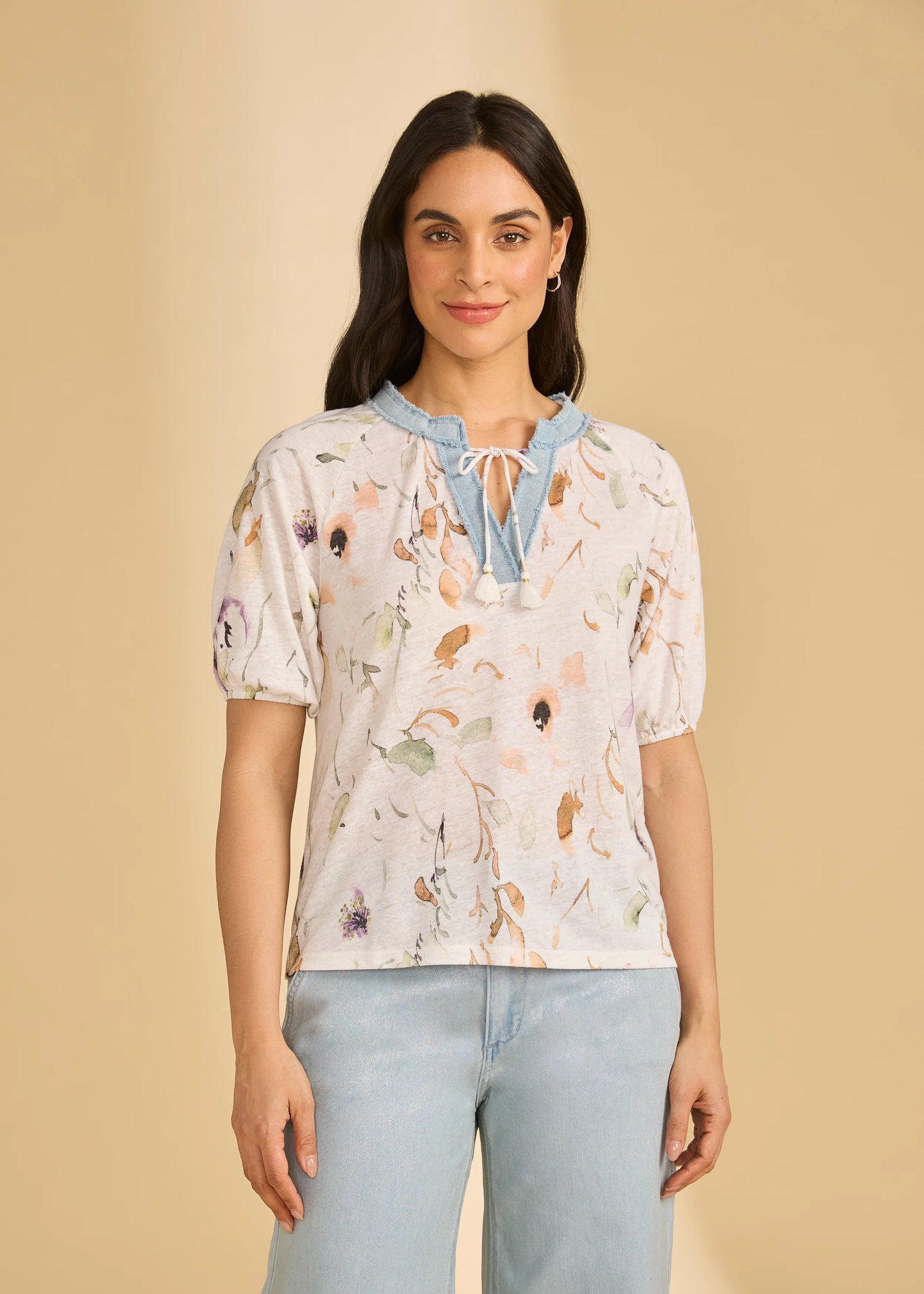 FDJ Elbow Slv Embellished Top