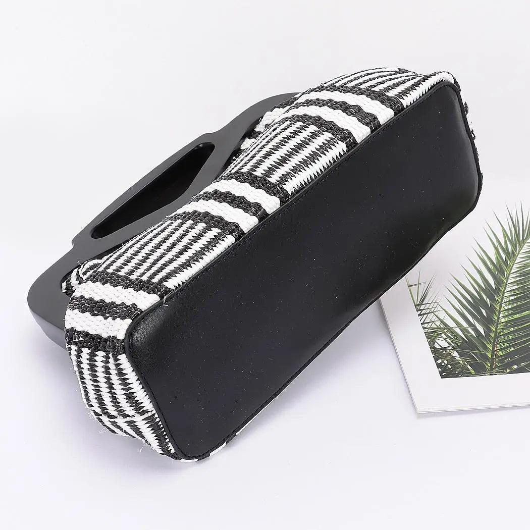 Faux Straw Wood Frame Clutch