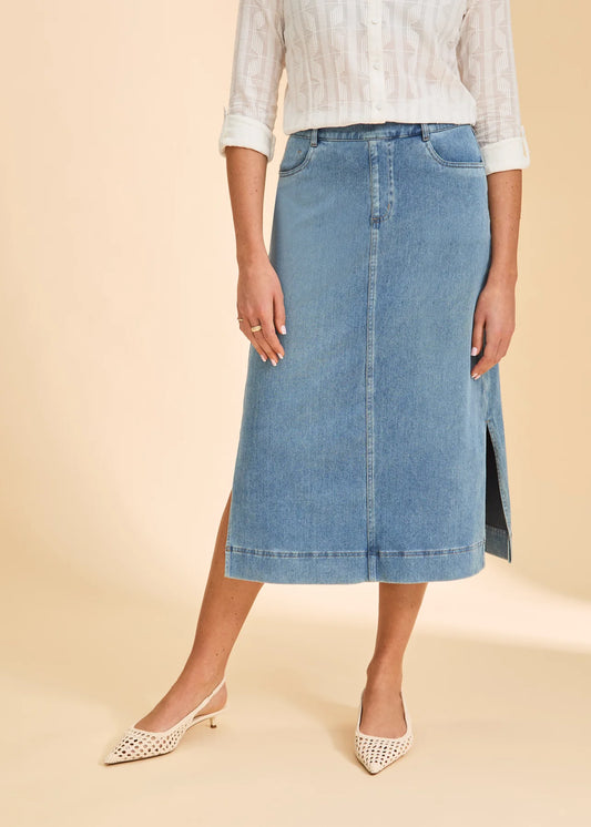 FDJ Pull On Denim Skirt W/ Slits