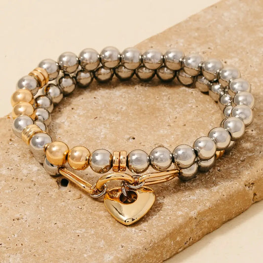 Heart Two Tone Bracelet Set