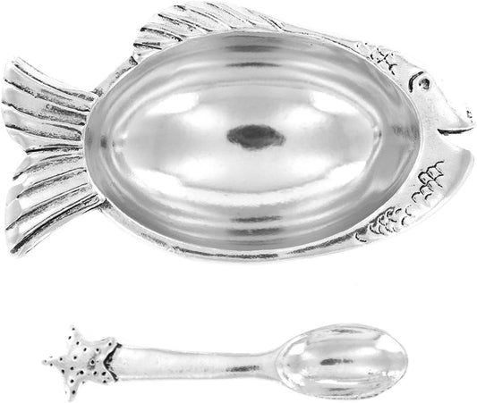 Pewter Fish Salt Cellar W/Spoon