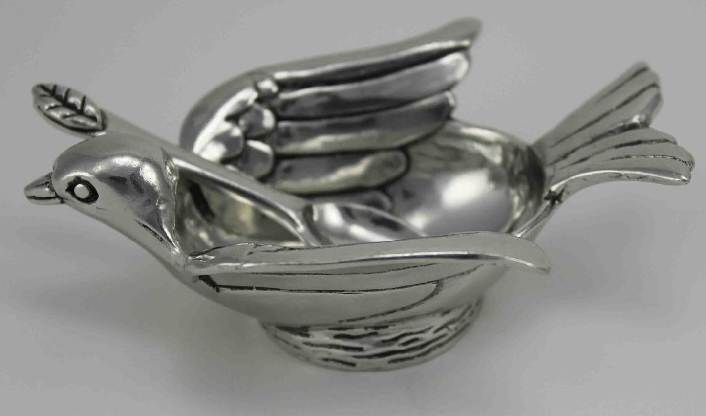 Pewter Bird Salt Cellar W/ Spoon