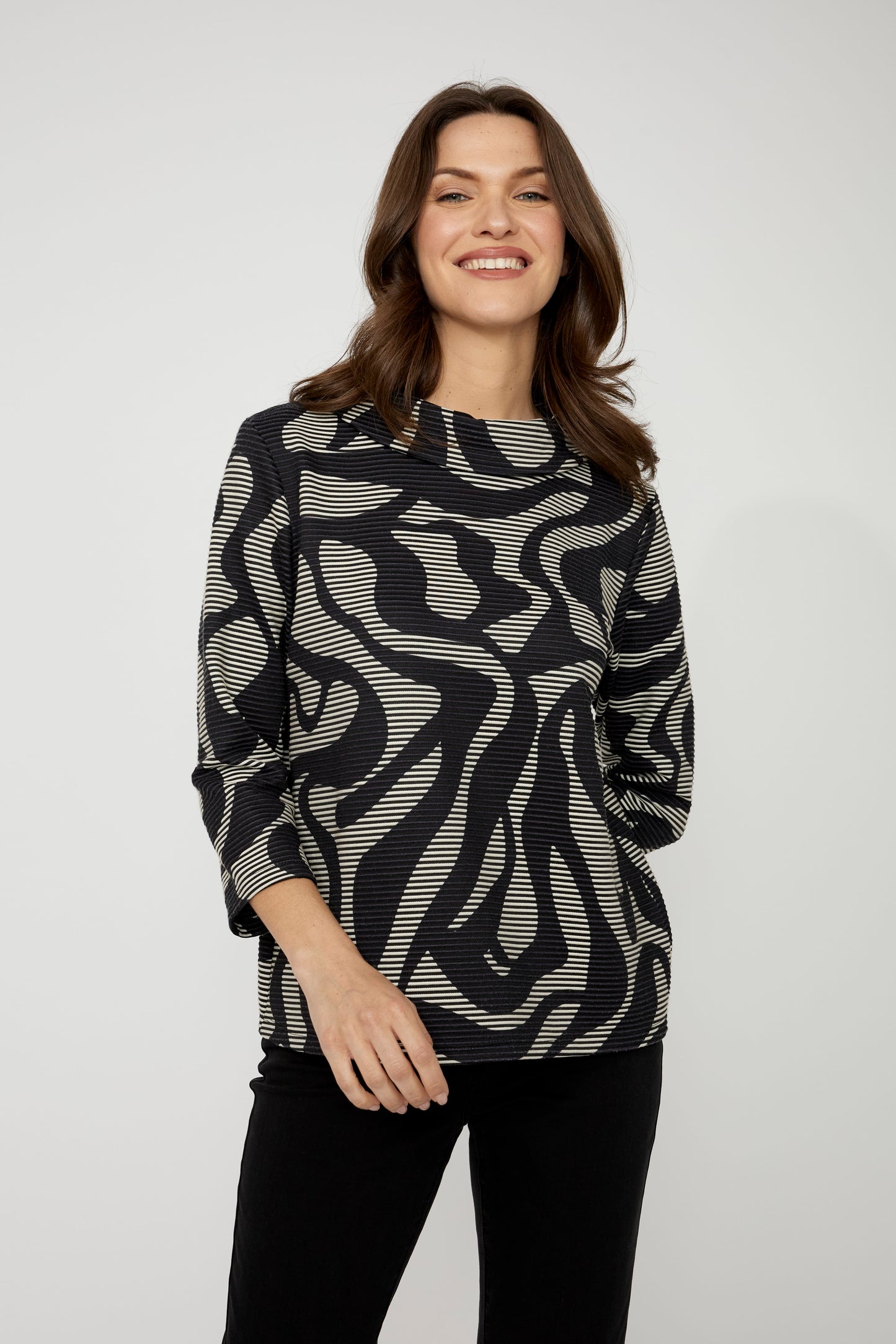 Compli K Cowl Neck Pleated Knit Top