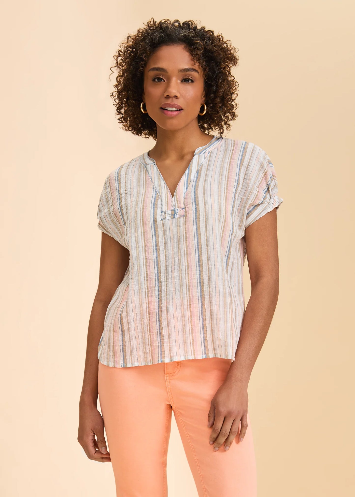FDJ Short Sleeve Striped Blouse
