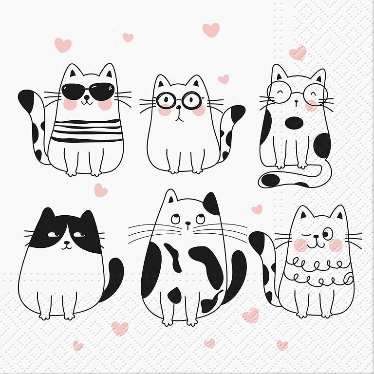 Luncheon Napkins Meow Hearts