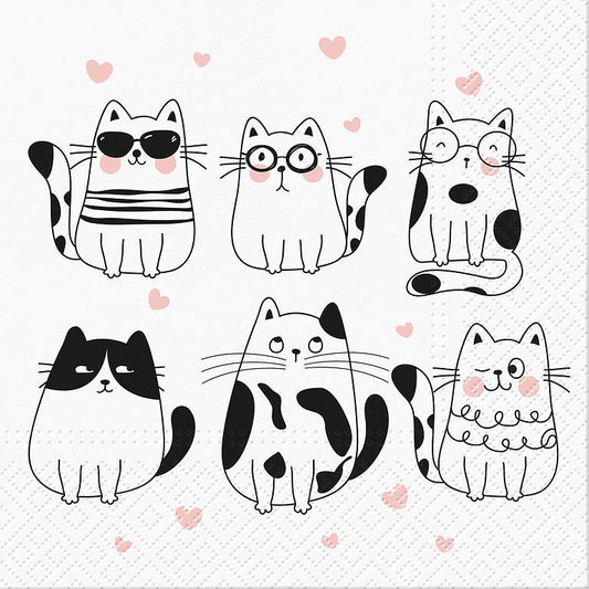 Luncheon Napkins Meow Hearts