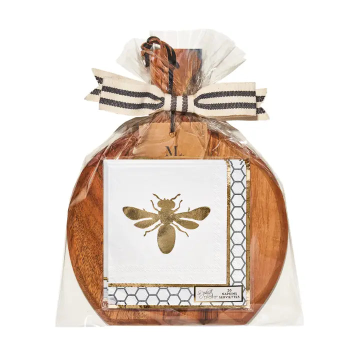 Wood Board and Honeybee Napkin Set