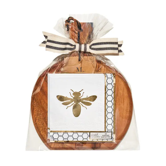 Wood Board and Honeybee Napkin Set