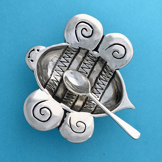 Pewter Bee Salt Cellar W/Spoon