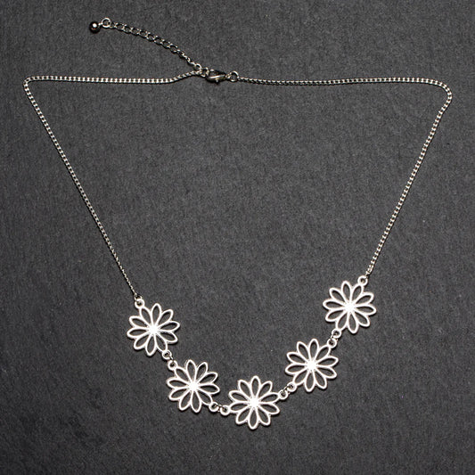 Silver Plated Five Flower Necklace