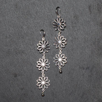 Silver Plated Flower Drop Earrings