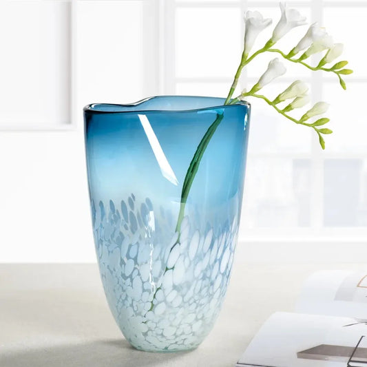 Glass Vase Wave 11" Blue Glass Vase