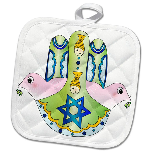 Potholder - Peace Doves Hamsa