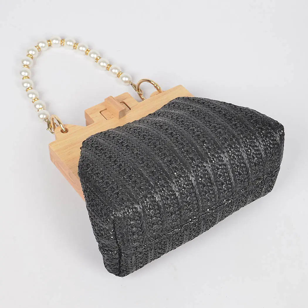 Faux Straw Wood Frame Clutch