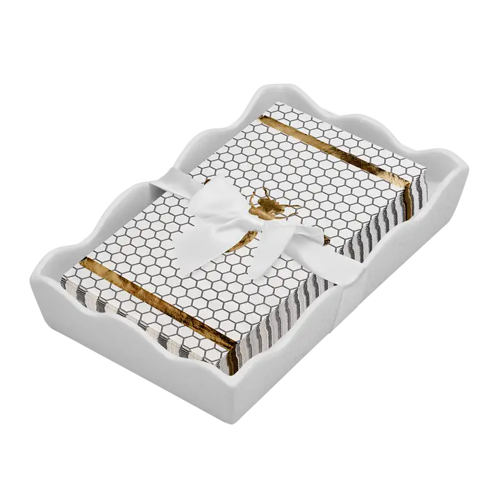 Ceramic Wave Napkin Holder Set W/ Guest Towel