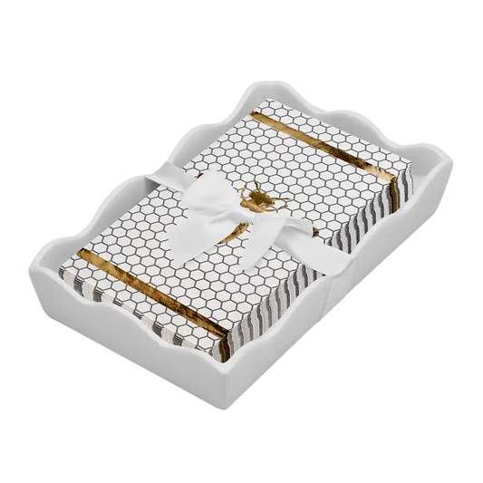 Ceramic Wave Napkin Holder Set W/ Guest Towel