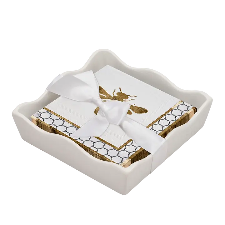 Ceramic Wave Napkin Tray W/ Cocktail Napkin