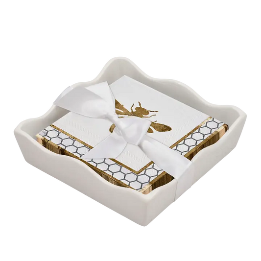 Ceramic Wave Napkin Tray W/ Cocktail Napkin