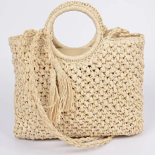Straw Like Basket Tassel Clutch